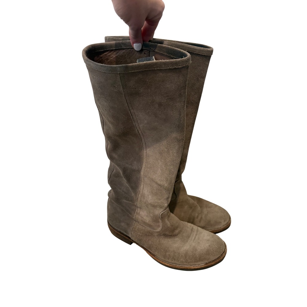 Fiorentini + Baker Tall Suede Boots Womens 38 Taupe Italian Slouch Pull On Boot